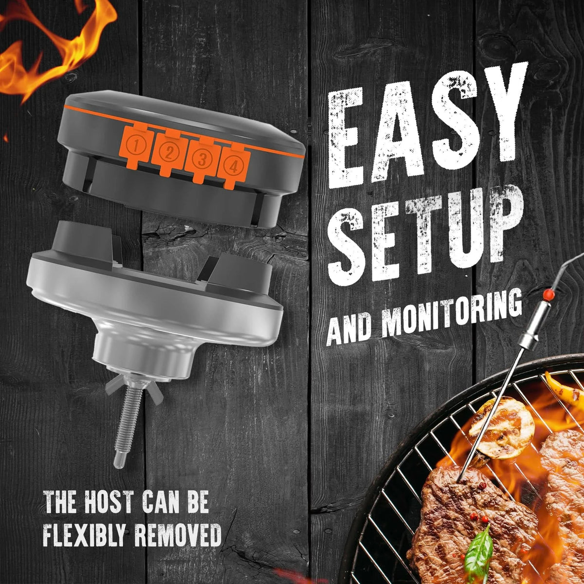 Thermomètre à viande sans fil pour barbecue et grill - Fioriscas