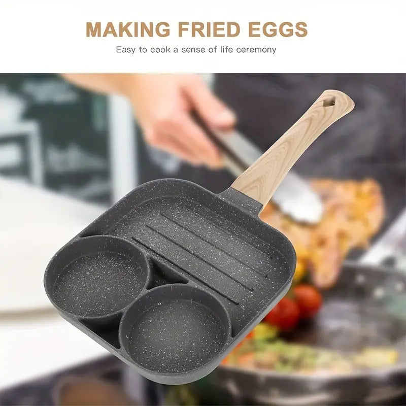 Three-Section Nonstick Aluminum Frying Pan for Breakfast Cooking