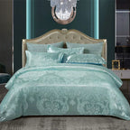 Set copripiumino in raso jacquard blu e oro Aurelume, da matrimoniale a king size super extra large