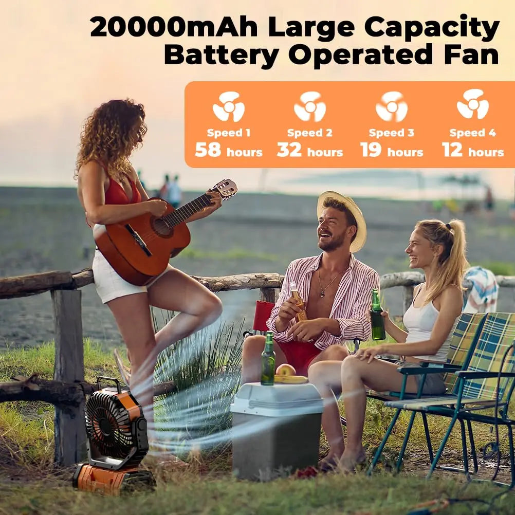 Ventilador portátil recargable para camping con batería externa LED de 20000mAh | Fioriscas