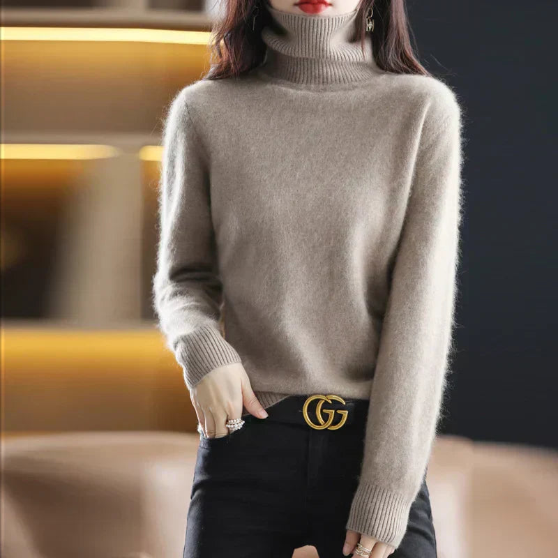 Nyorelle High-Neck Cashmere Sweater, Fitted Knit Pullover for Women