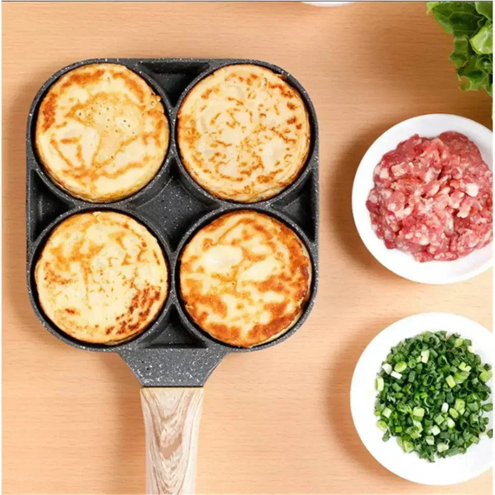Poêle antiadhésive à 4 cavités pour omelettes, burgers, steaks et petits-déjeuners - Fioriscas