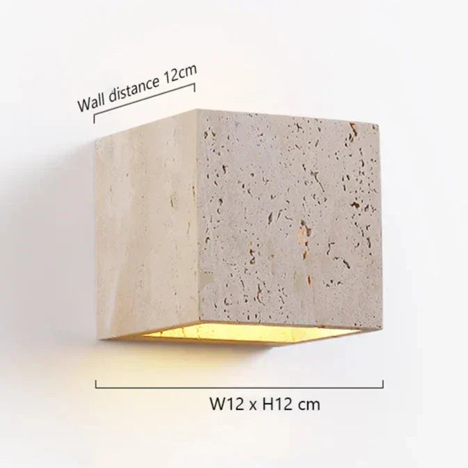 Travertine Wall Sconce With Perforated LED Light, LumaStone