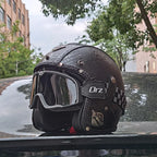 Otevřená motocyklová helma s retro povrchem z PU kůže, certifikace DOT