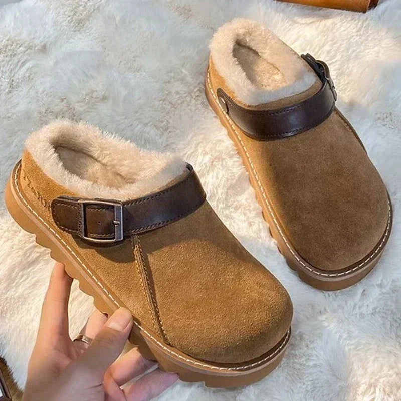 Mules douillettes CozyCloud pour femmes, doublées en fourrure synthétique, avec bride à boucle