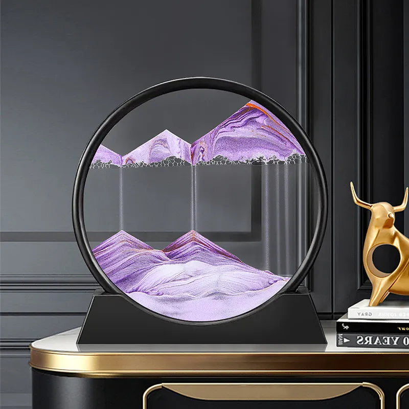 3D Kinetic Sand Hourglass With Flowing Color In Glass Frame