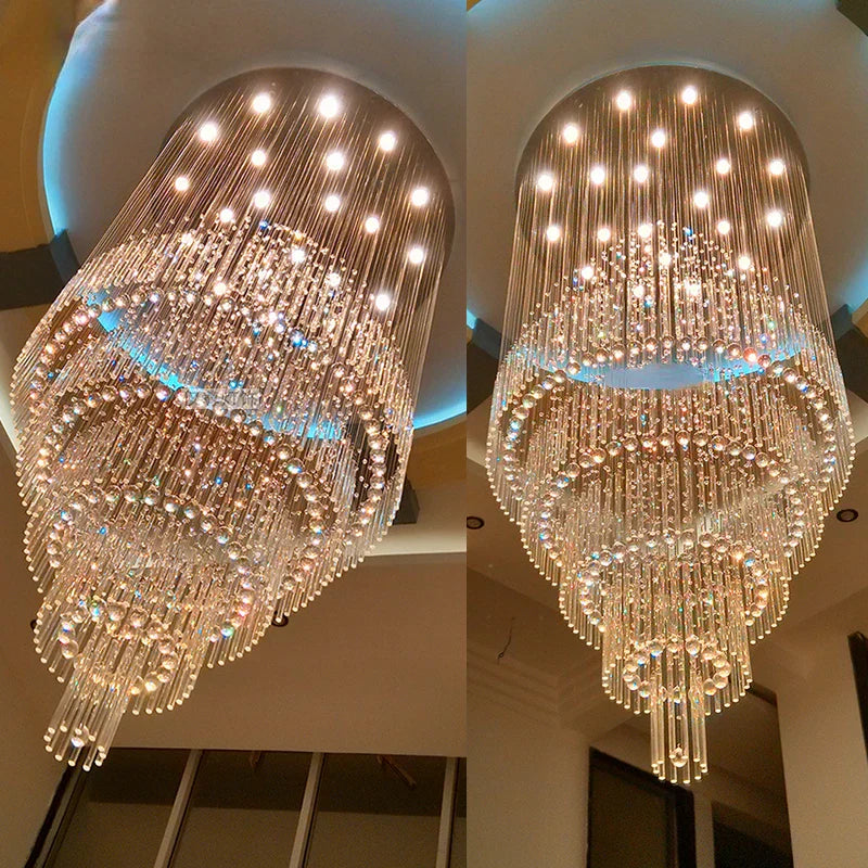 Calara-krystallysekrone med regndråber, loftslampe i rustfrit stål