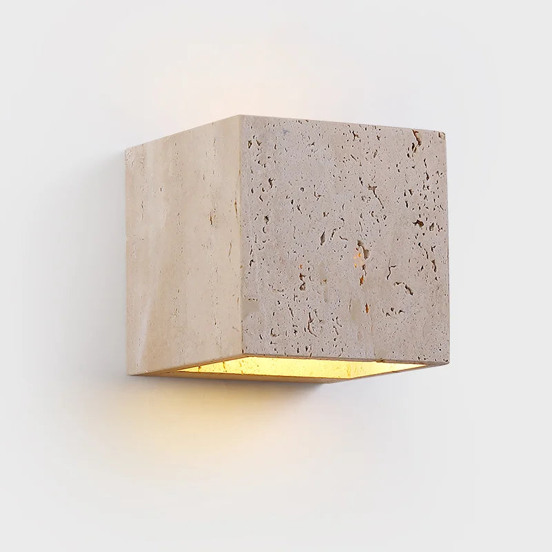Travertine Wall Sconce With Perforated LED Light, LumaStone
