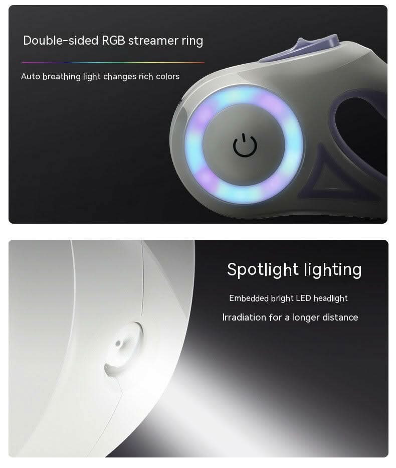 Automatisk hundebånd med LED-lys, USB-oppladbart batteri og 3m lengde for trygge turer - Fioriscas