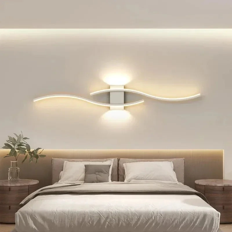 LED Wall Sconce with Double-Curve Design, Remote Control, Black & Gold