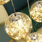 LuminaOrb Staircase Chandelier With Glass Orb Cluster, Warm LED Glow