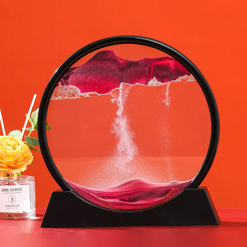 3D Kinetic Sand Hourglass With Flowing Color In Glass Frame