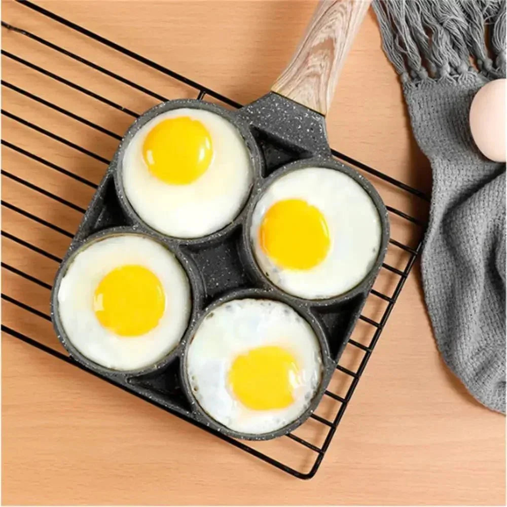 Poêle antiadhésive à 4 cavités pour omelettes, burgers, steaks et petits-déjeuners - Fioriscas