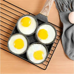 Poêle antiadhésive à 4 cavités pour omelettes, burgers, steaks et petits-déjeuners - Fioriscas