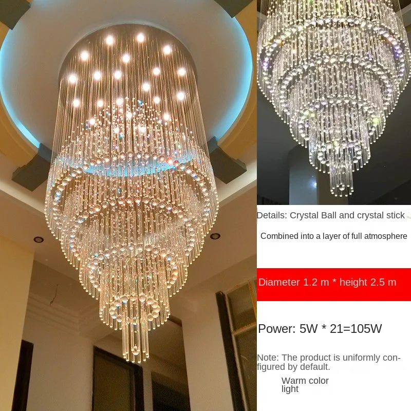 Calara-krystallysekrone med regndråber, loftslampe i rustfrit stål