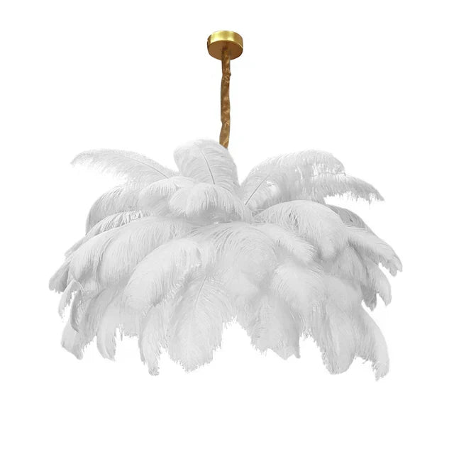 AstraFeather Ostrich Feather Pendant Light, White, Black, Grey & Purple