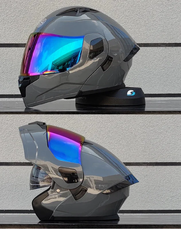 Modular Full-Face Motorcycle Helmet, Two-Lens Visor With Mesh Chin Guard, DOT Certified