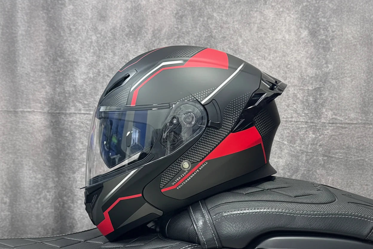 Motorcycle Helmet, Modular Flip-Up Design With Twin-Lens Shield, DOT Certified