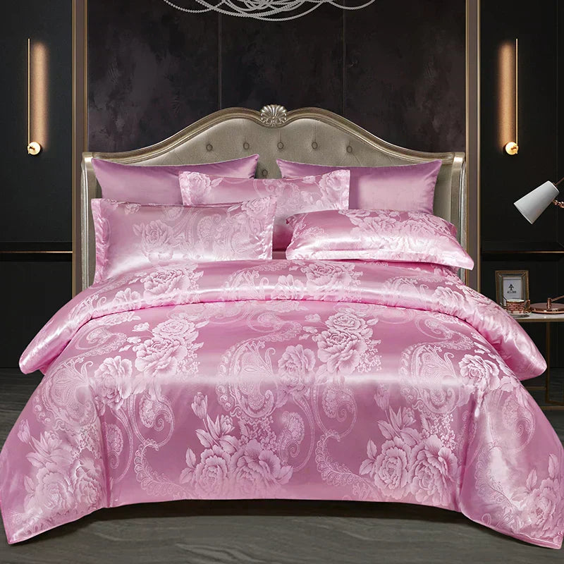 Set copripiumino in raso jacquard blu e oro Aurelume, da matrimoniale a king size super extra large