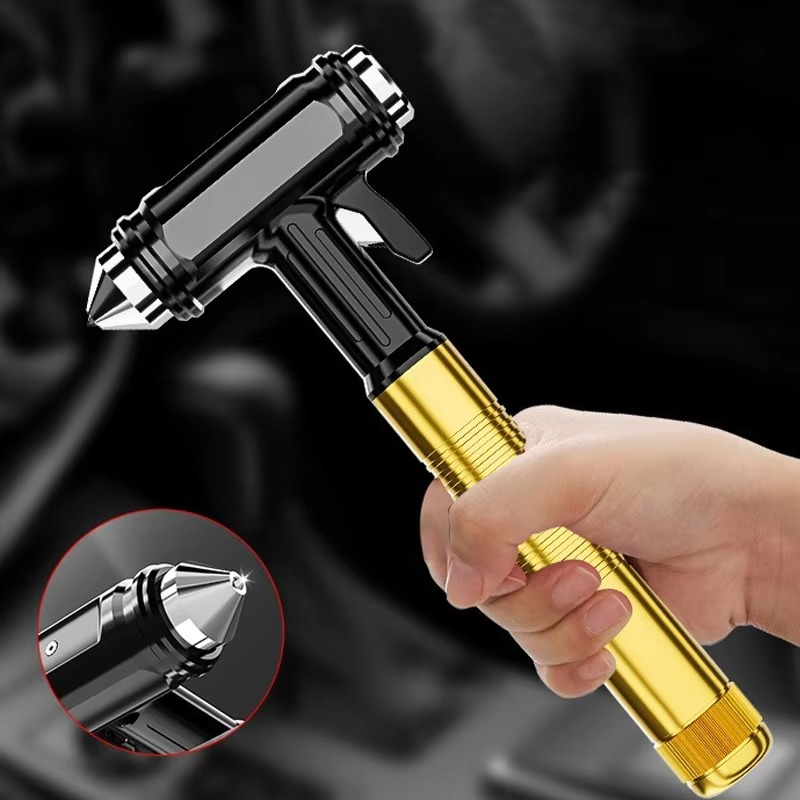 All-Metal Car Safety Window Hammer - Emergency Glass Breaker & Seat Belt Cutter