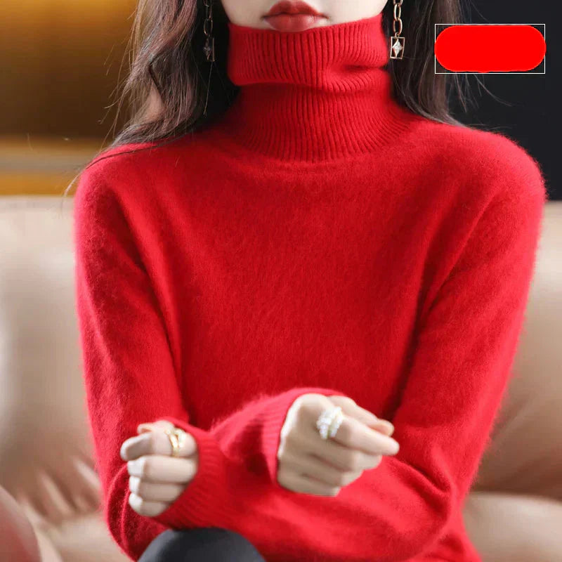 Nyorelle High-Neck Cashmere Sweater, Fitted Knit Pullover for Women