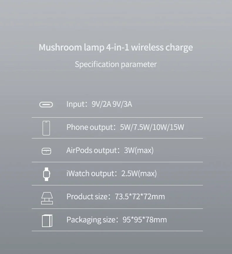 Asztali éjjeli lámpa 4 az 1-ben mágneses vezeték nélküli töltő iPhone-hoz, AirPodshoz és Apple Watchhoz | Fioriscas