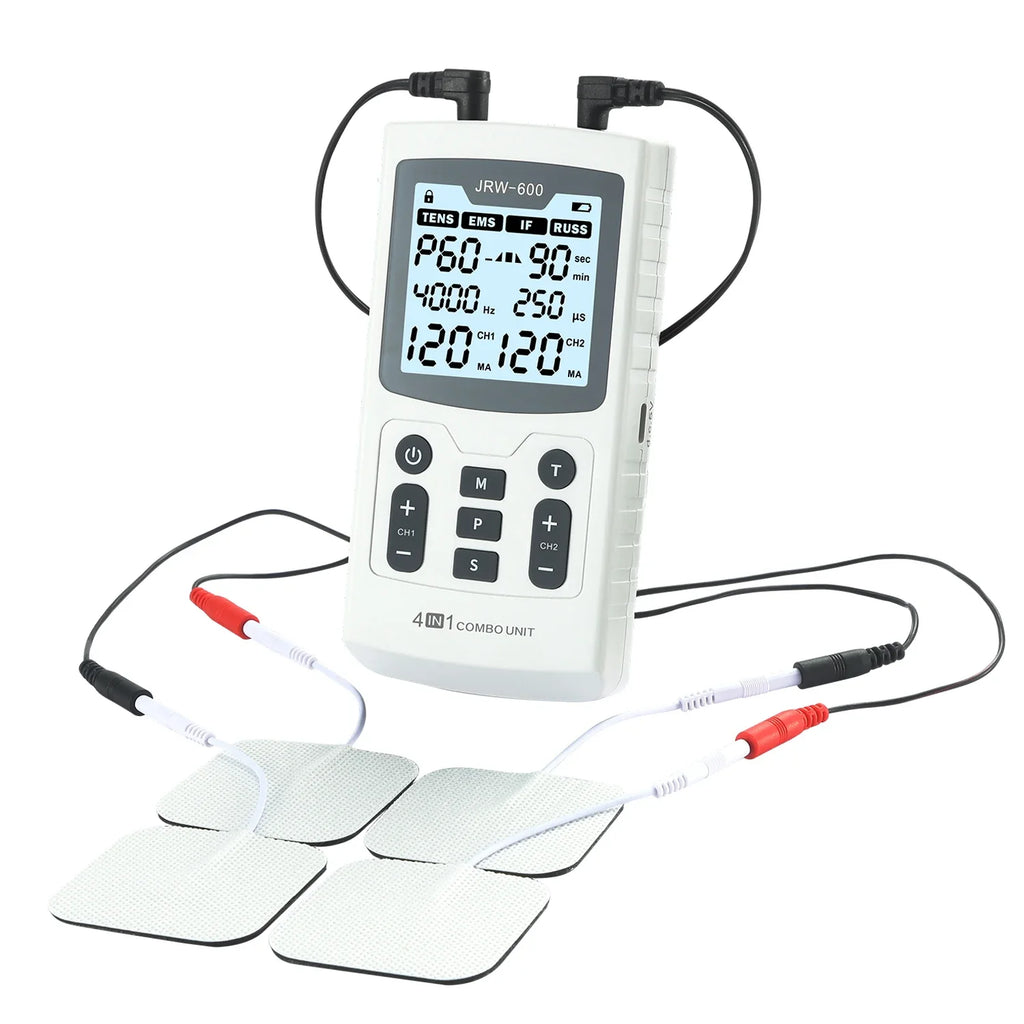 4-i-1 elektrisk stimulator med flere tilstande, 120 intensitetsniveauer og 60 programmer