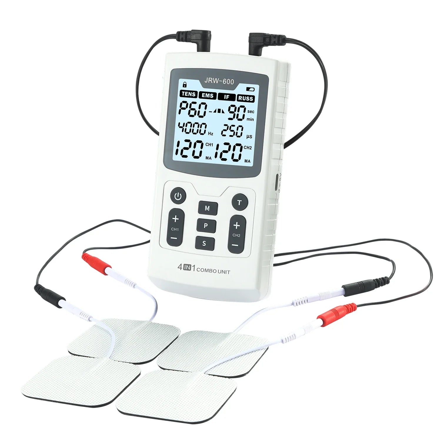 4-i-1 elektrisk stimulator med flere tilstande, 120 intensitetsniveauer og 60 programmer