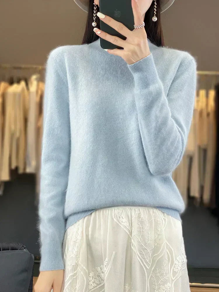 Ultrafijne kasjmiertrui met ronde hals voor dames, Elara slim-fit gebreide pullover