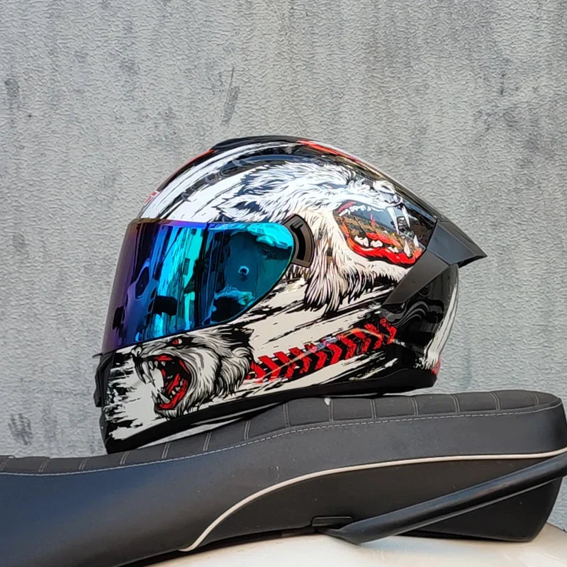 Casco da moto integrale da gara, certificato DOT, sistema a doppia visiera