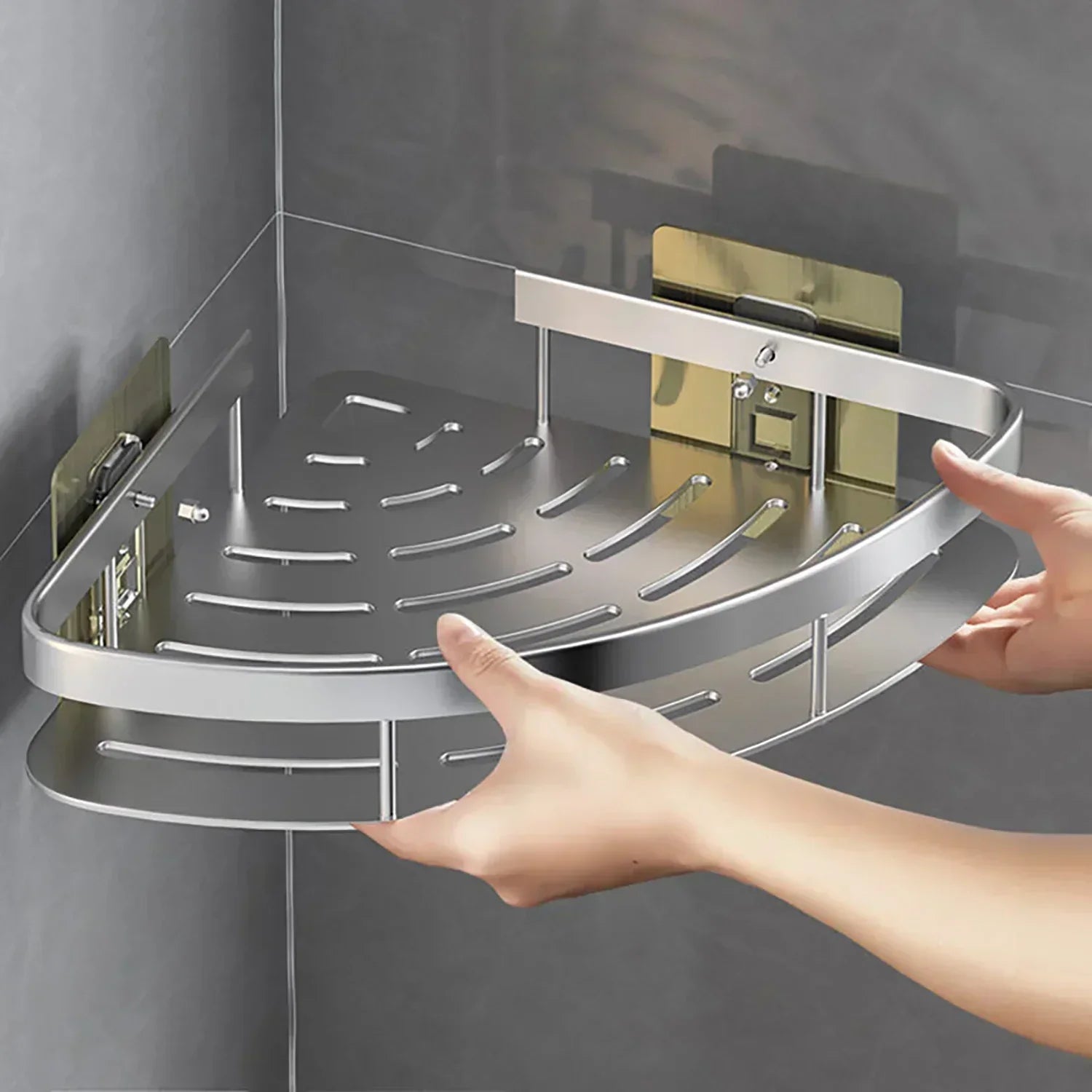VelaGrip Corner Bath Shelf, Aluminum Wall-Mount Bathroom Storage