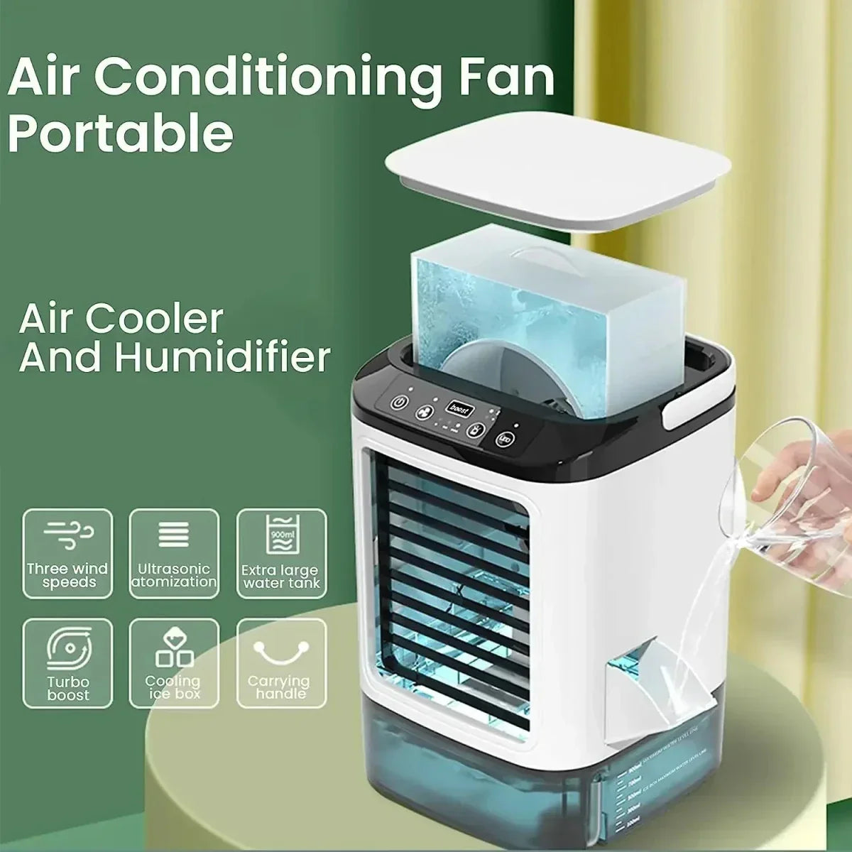 Hordozható hűsítő ventilátor frissítő permetezőfunkcióval | Fioriscas