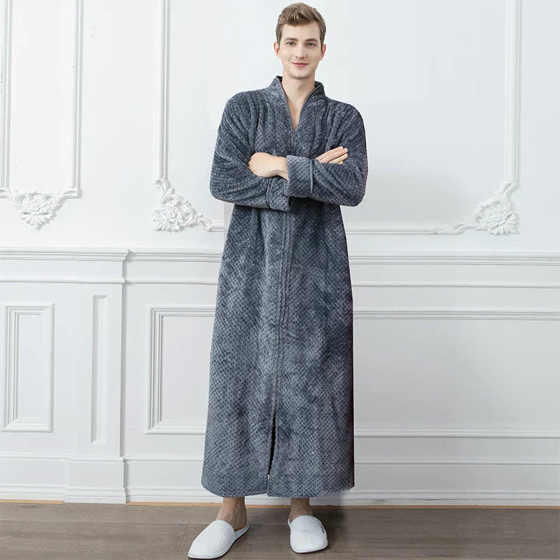 CozyNest varm flannel-morgenkåbe til gravide, ekstra lang pasform