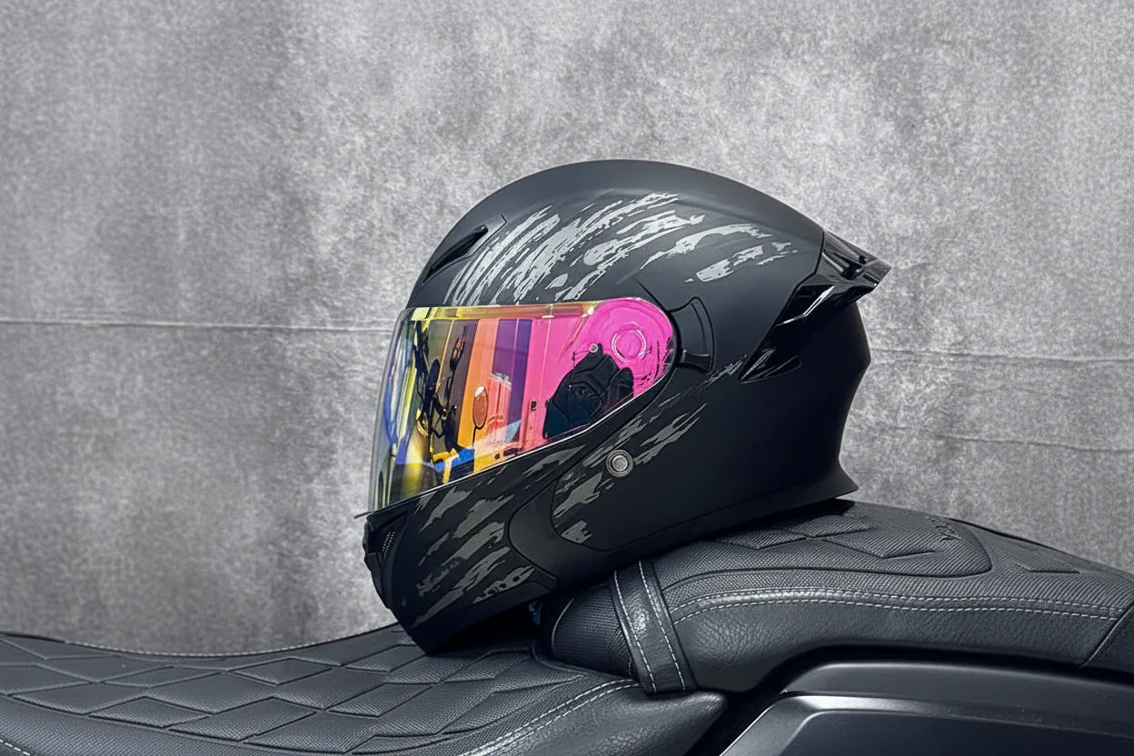 Motorcycle Helmet, Modular Flip-Up Design With Twin-Lens Shield, DOT Certified
