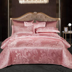 Set copripiumino in raso jacquard blu e oro Aurelume, da matrimoniale a king size super extra large