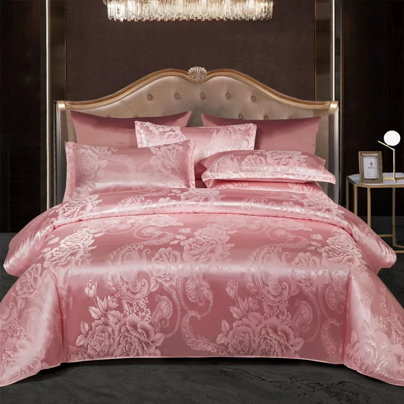 Set copripiumino in raso jacquard blu e oro Aurelume, da matrimoniale a king size super extra large