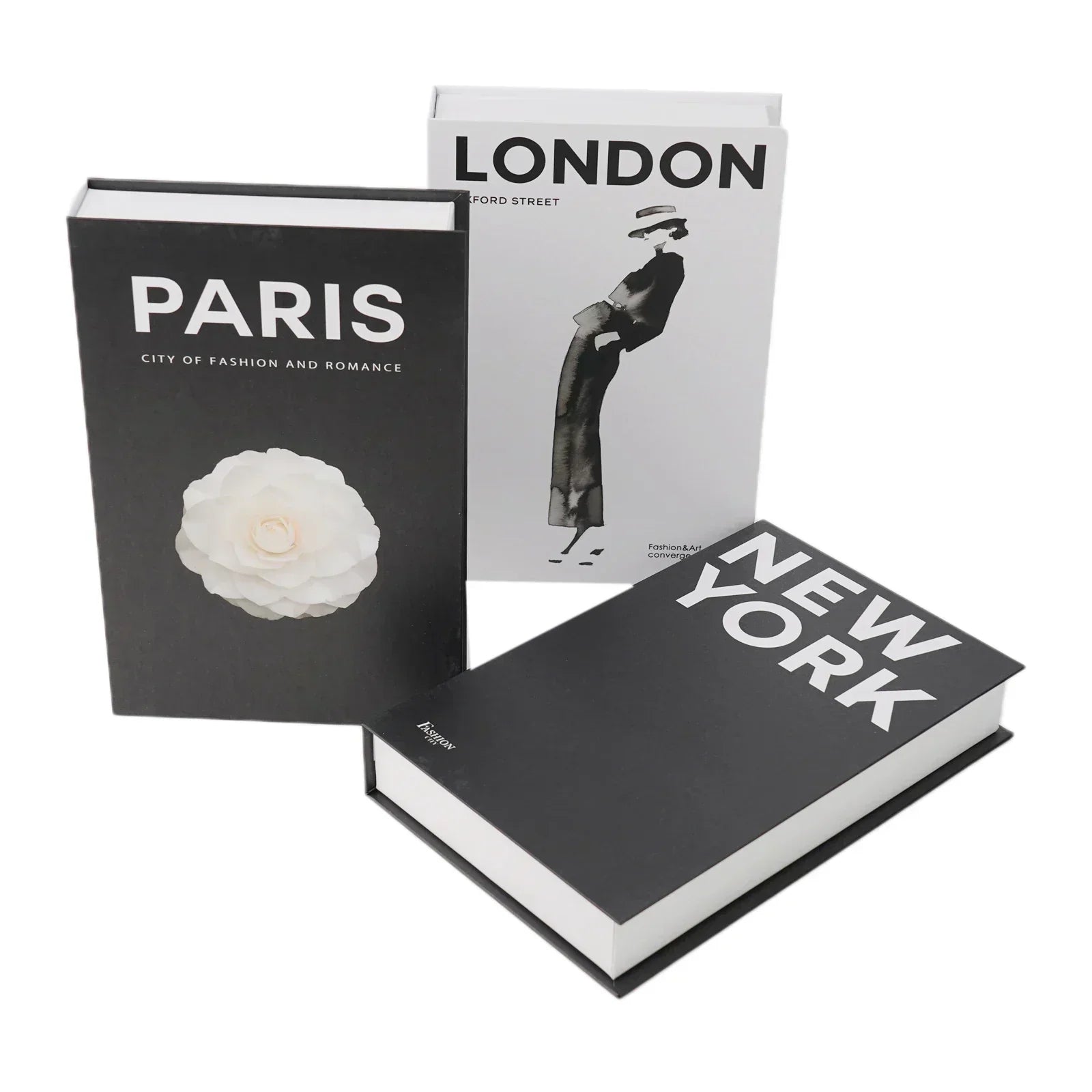 Marcelli Faux Book Set With Hidden Storage, City-Themed Designs