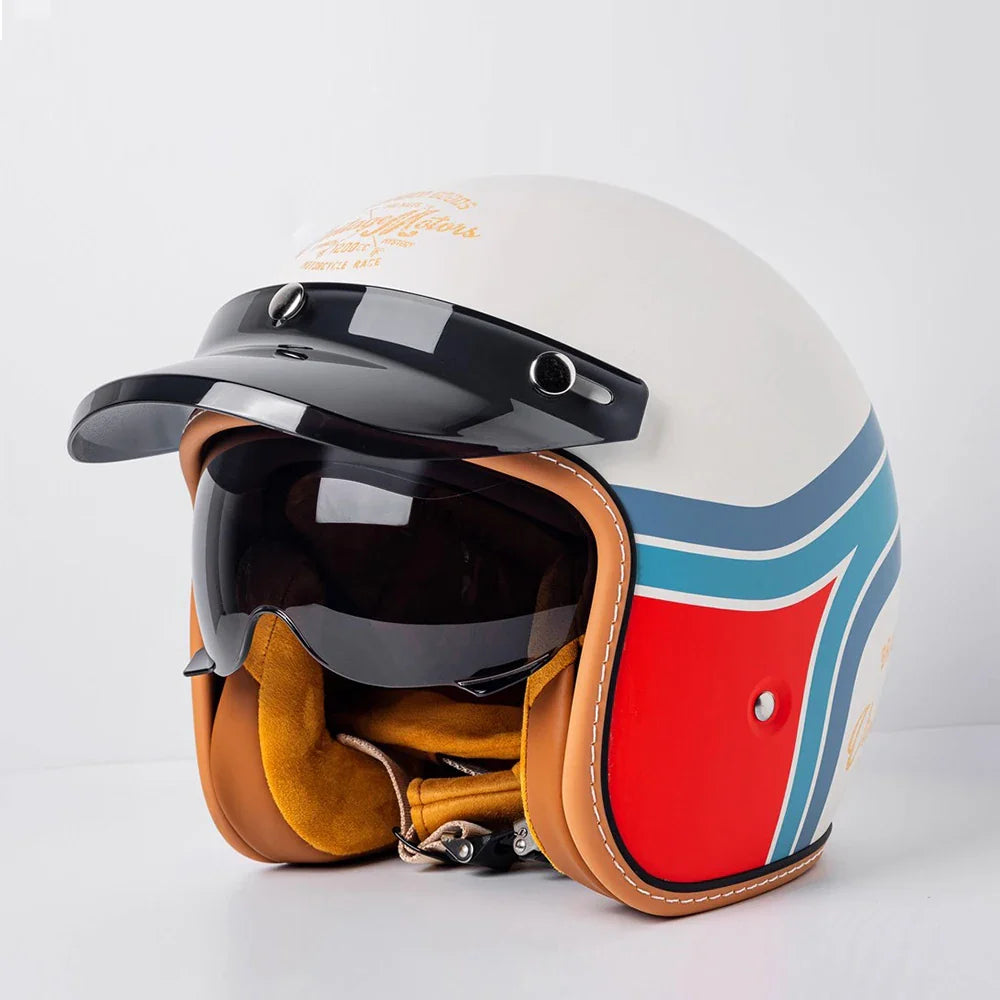 Casco de motocicleta abierto con visor abatible, certificado por DOT