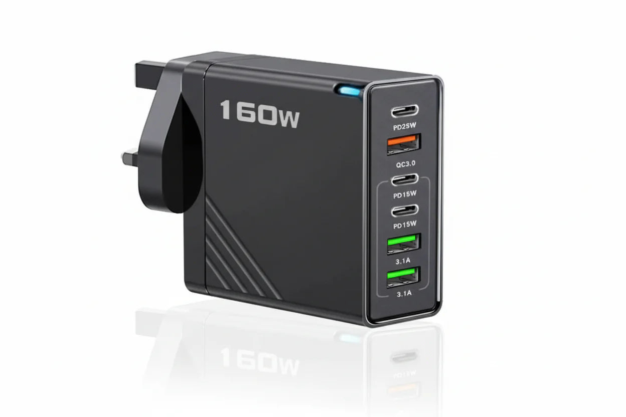 160W USB-C Wall Charger, Six-Port Fast Charging Power Hub