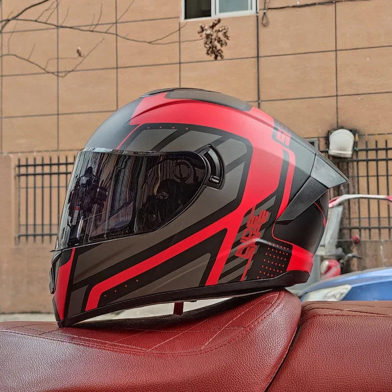 Casco da moto integrale da gara, certificato DOT, sistema a doppia visiera