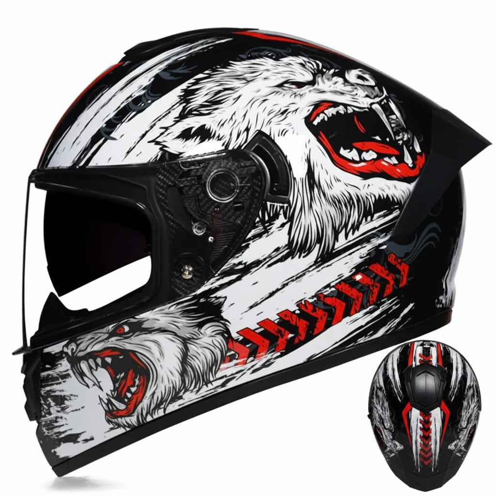 Casco da moto integrale da gara, certificato DOT, sistema a doppia visiera