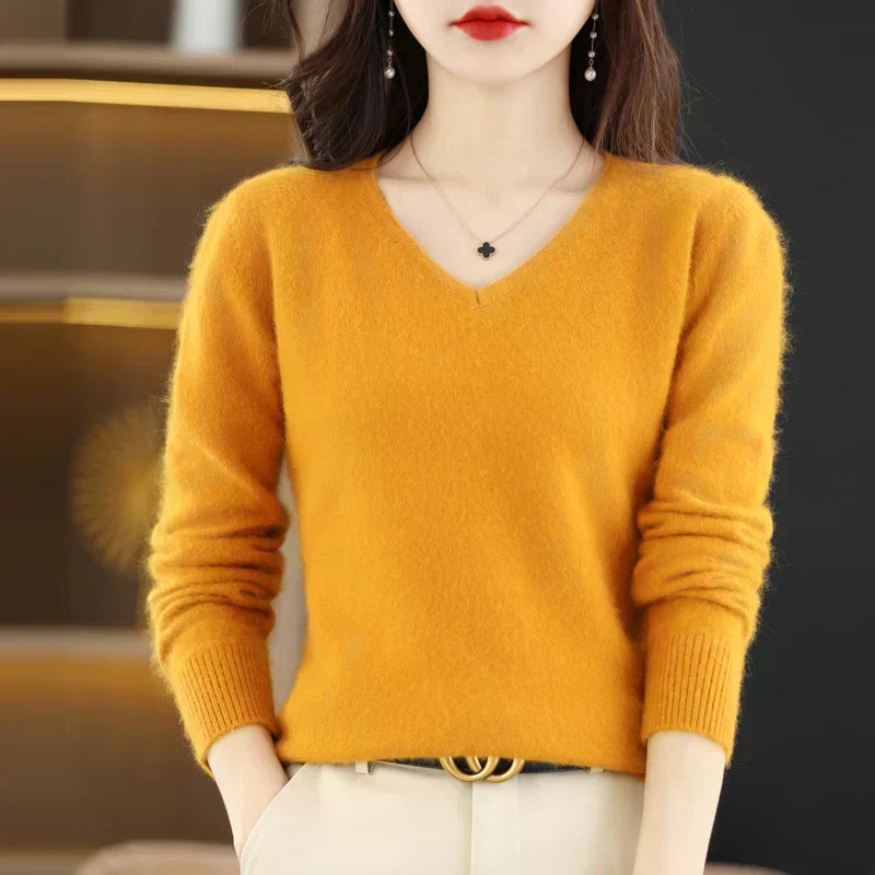 100% Cashmere V-Neck Sweater, Nyra Slim-Fit Pullover For Women