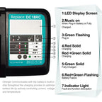 Carregador de baterias de iões de lítio Makita de 14.4V e 18V, com visor LED e saída de 3A | Fioriscas