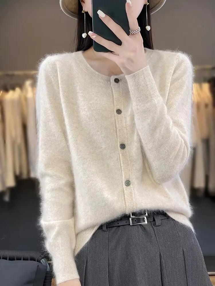 Aurea-cardigan i kashmir til kvinder, strikket sweater med afslappet pasform i 12 farver