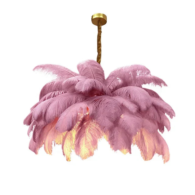 AstraFeather Ostrich Feather Pendant Light, White, Black, Grey & Purple