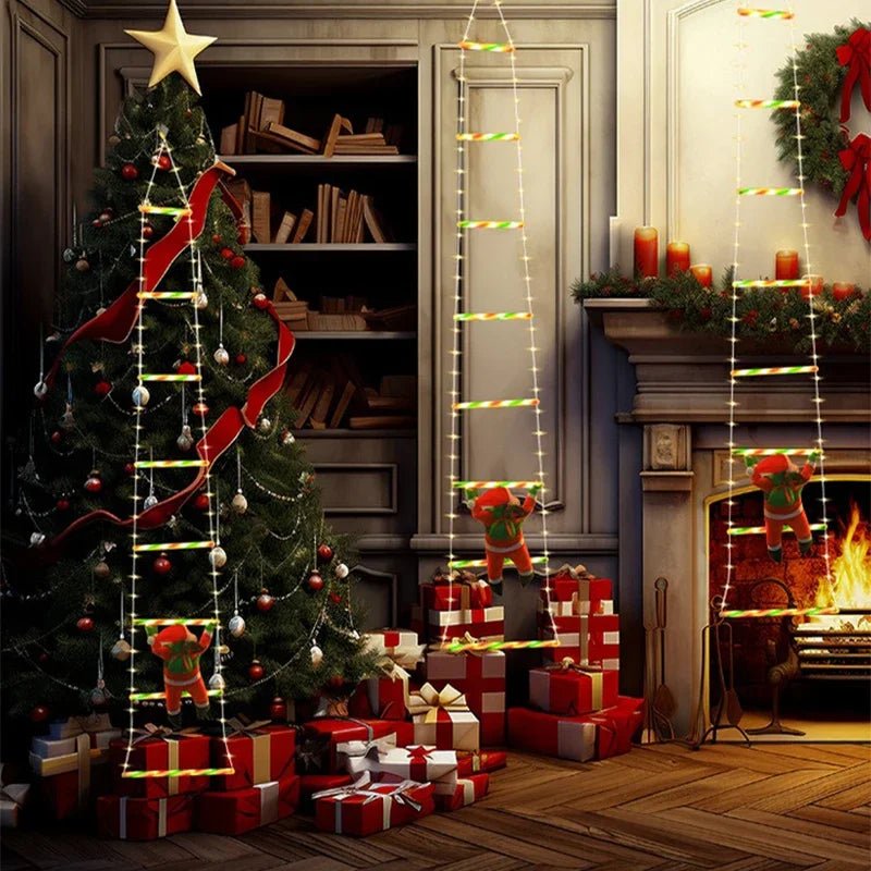 はしごを登るサンタクロースのアニメーションLEDクリスマス装飾 - Fioriscas