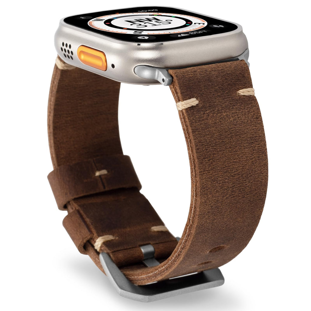 Marlowe Leather Apple Watch Band, Vintage Patina Style, Hand-Stitched