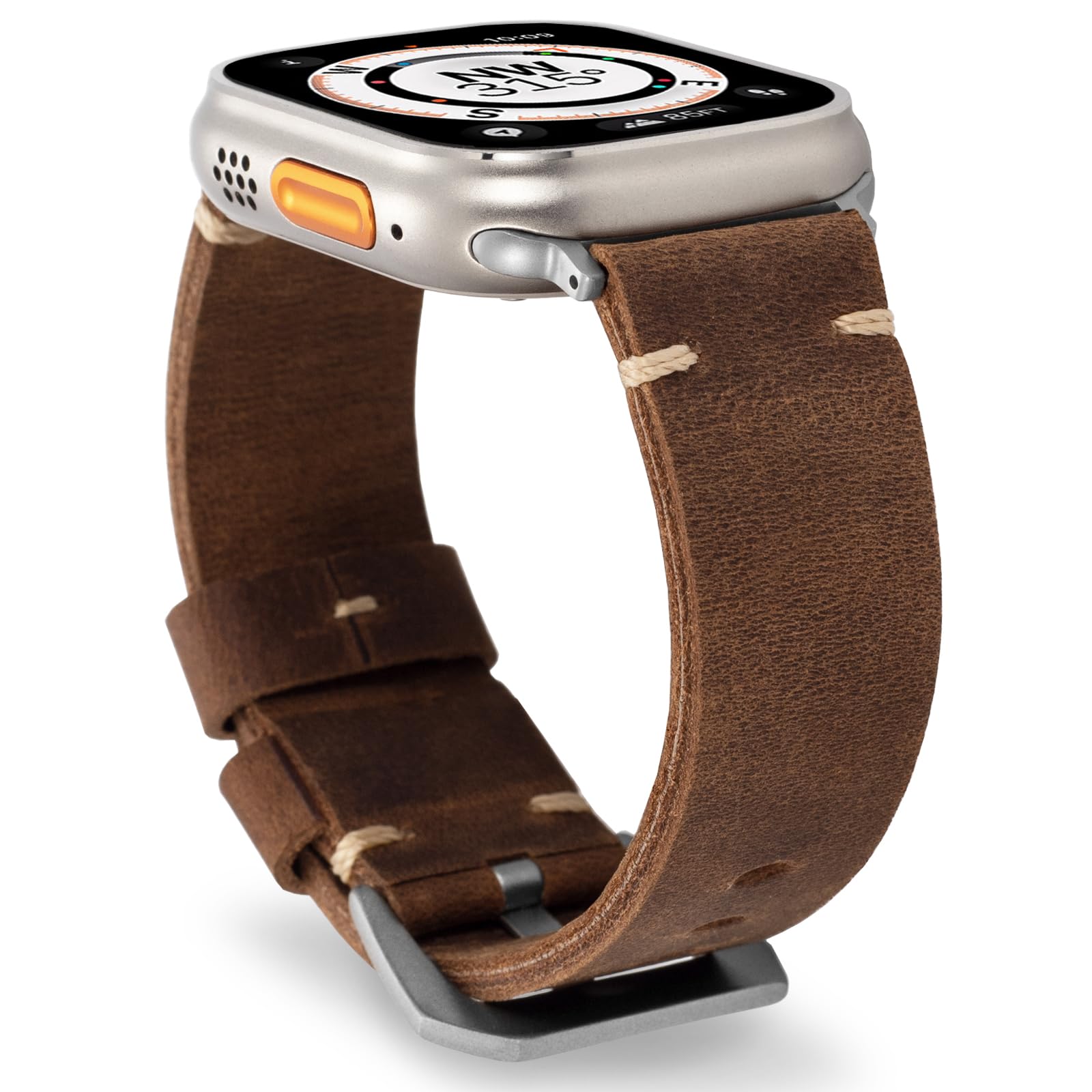 Marlowe Leather Apple Watch Band, Vintage Patina Style, Hand-Stitched