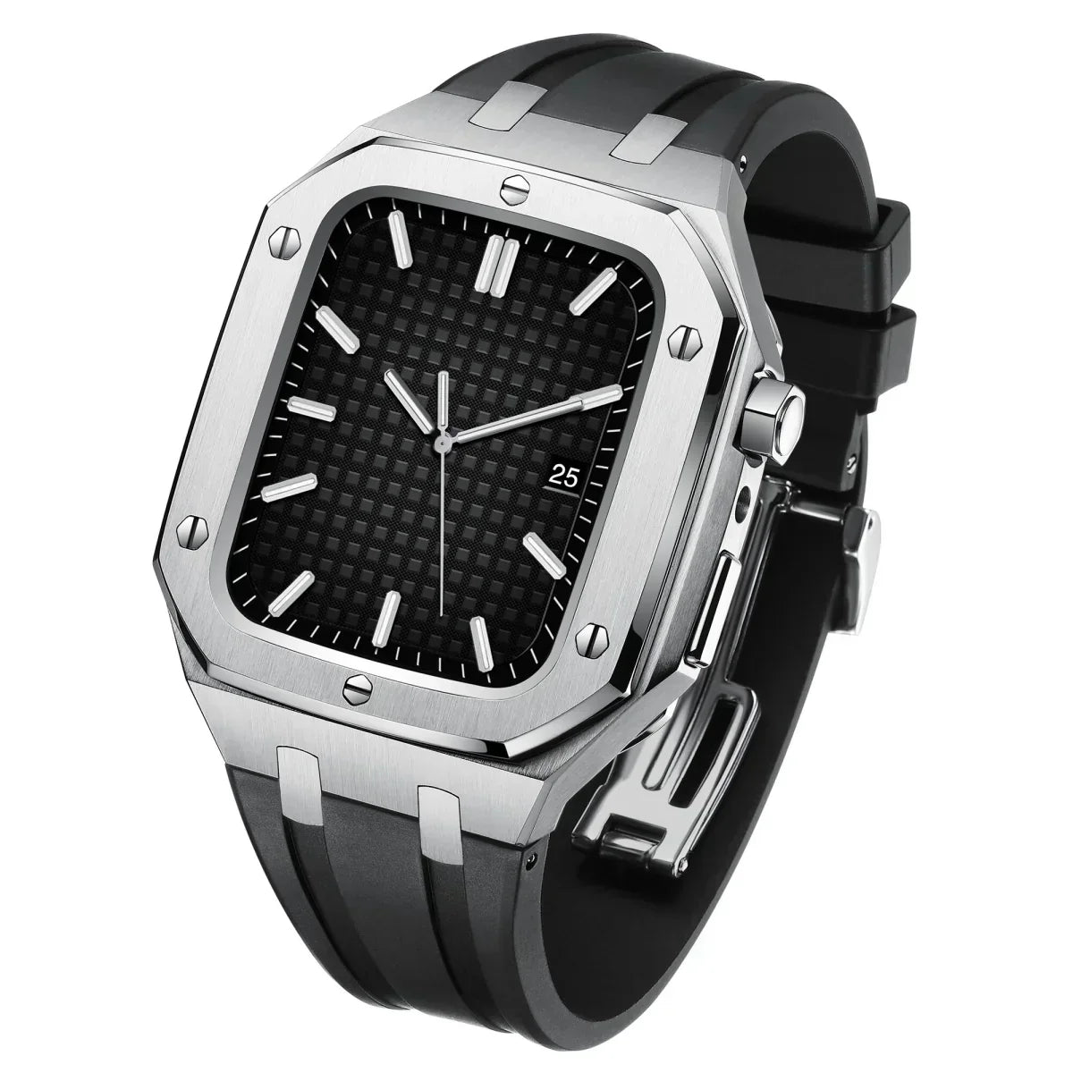 ערכת הסבה לשעון Apple Watch מדגם AP9009 עם רצועת סיליקון ומארז מנירוסטה 316L | Fioriscas