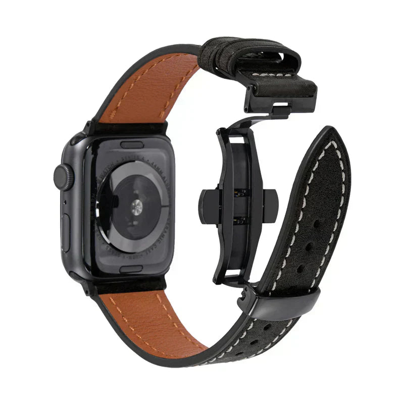 Luxevo Læderrem til Apple Watch, Sommerfuglelås, Ægte Læder